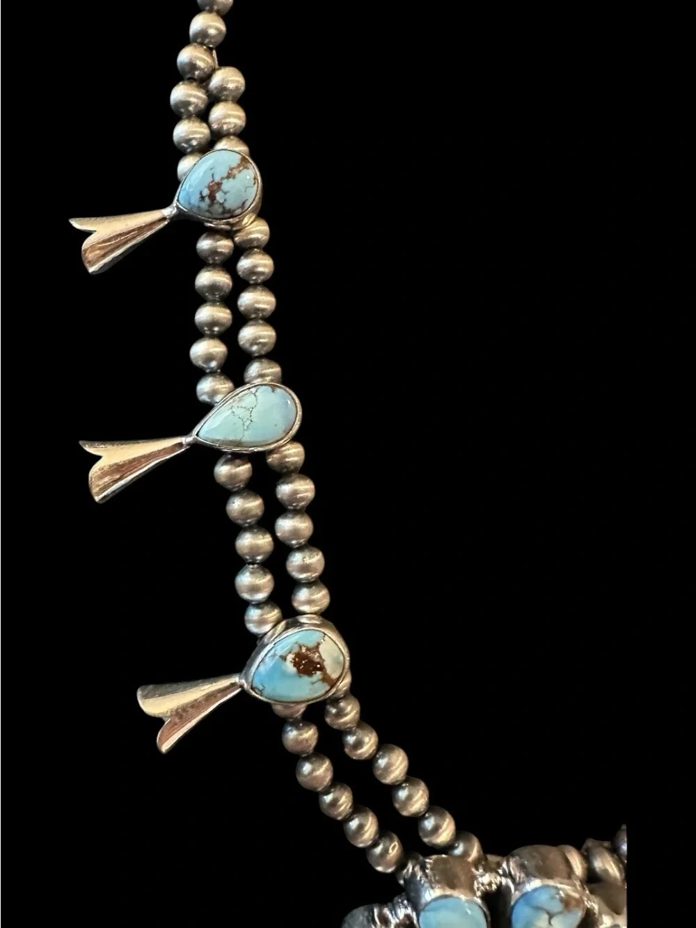 Golden Hills Squash Blossom Sterling Silver Necklace - Picture 3 of 9